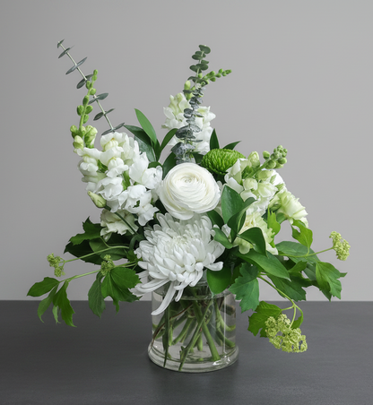 Pure Harmony Arrangement — white and green flower vase arrangement handcrafted in Carleton Place